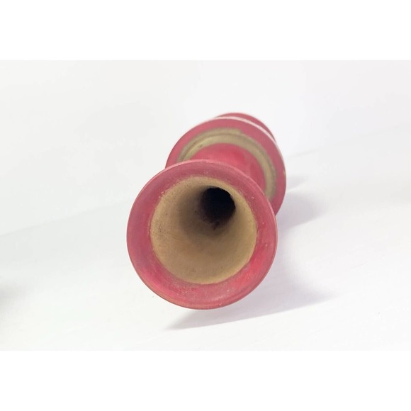 2 Matching Handmade & Painted Red Wooden Vases w/Applied Gold Floral Motif 10.5” - Picture 5 of 8